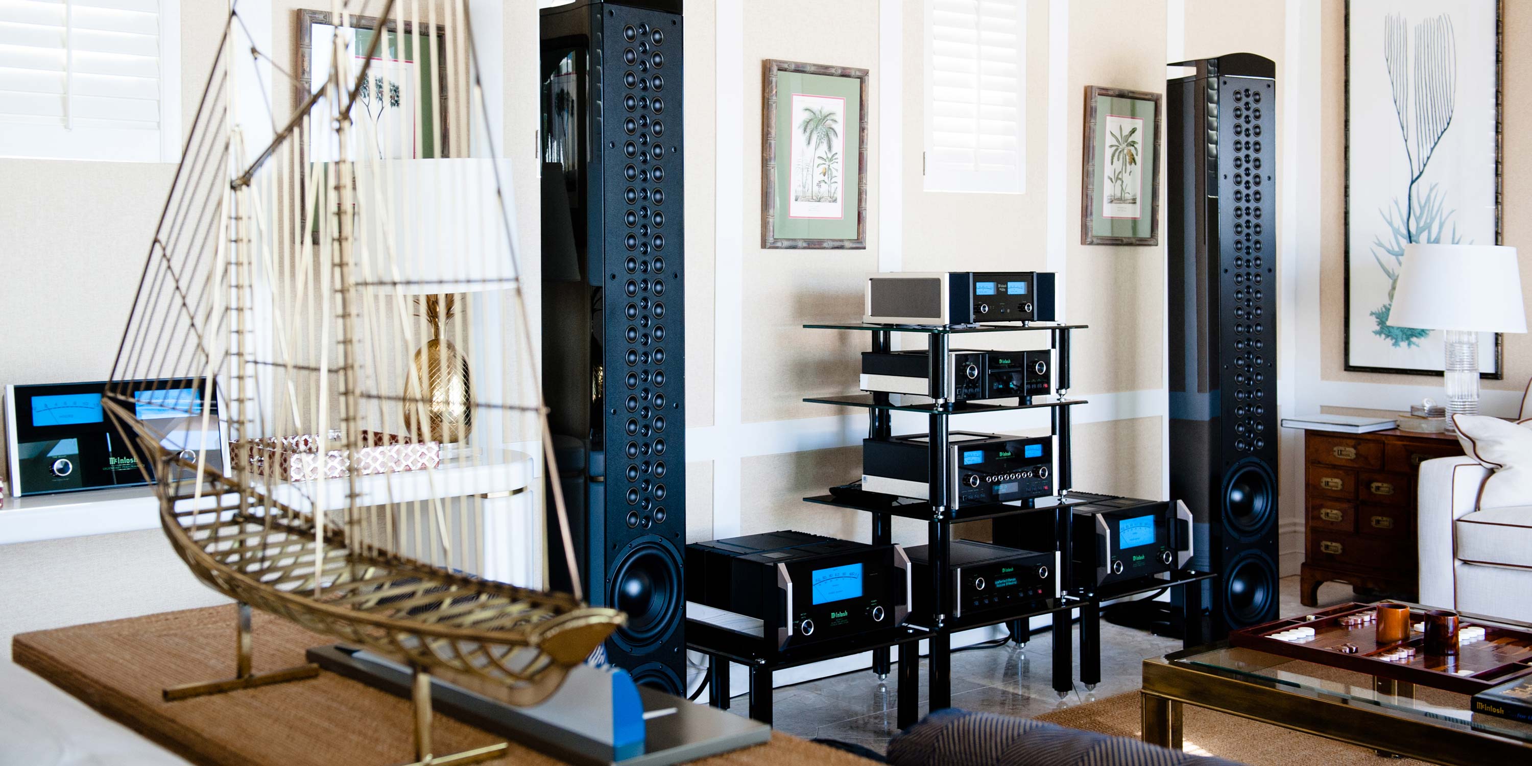 listening room with high performance mcintosh speakers